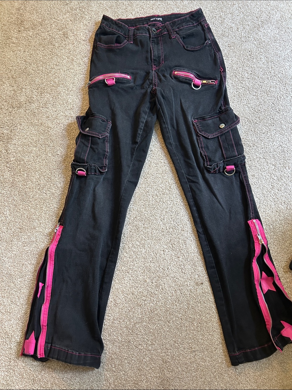 Hot Topic Black Jeans with Hot Pink Zippers & Stitching
